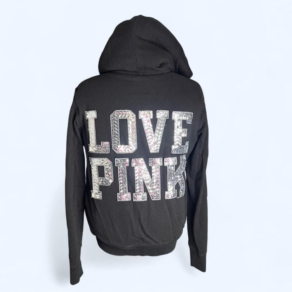 Victoria’s Secret Love Pink Bling Faux Fur Lined Zip Up Hoodie
